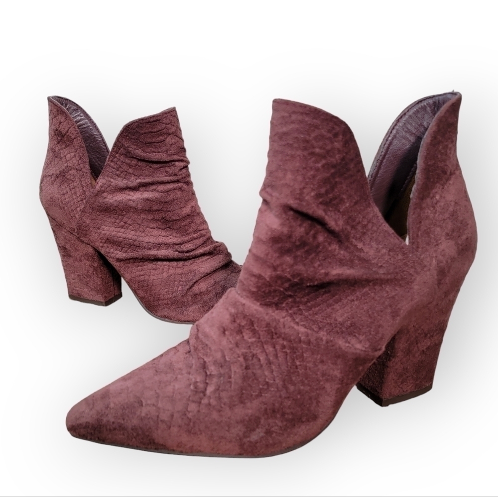 Mi.iM Kendell Maroon Contemporary Distressed Snake Booties Pointed toe Size 9